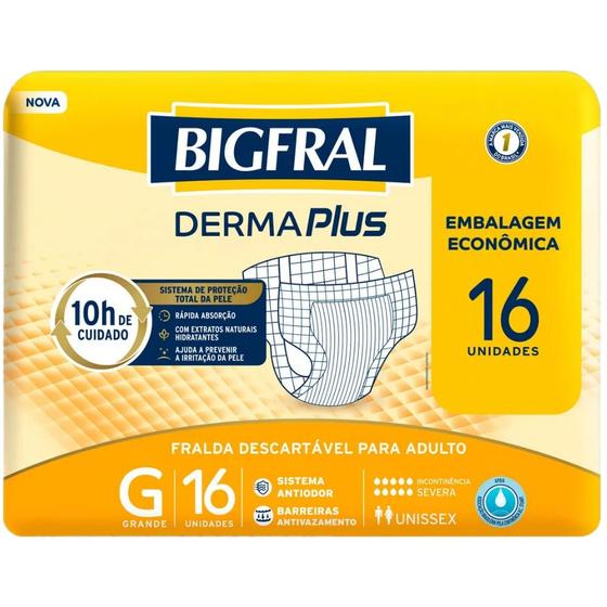 Fralda Geriátrica BigFral DermaPlus Tamanho G - 16 unidades é boa?