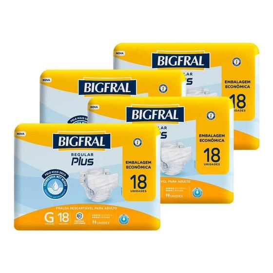 Imagem de Fralda Geriátrica Bigfral Plus Regular Tamanho G - 4 Pacotes com 18 Fraldas - Total 72 Tiras