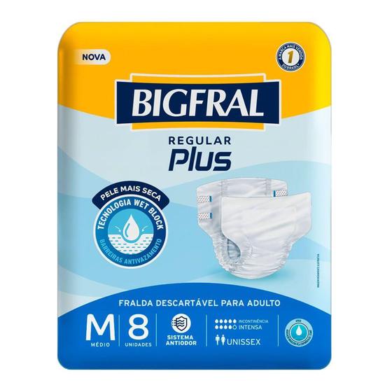 Imagem de Fralda Geriátrica Bigfral Regular Plus Tamanho M com 8 Unidades