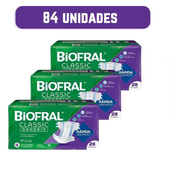 Imagem de Fralda Geriátrica Biofral Classic/Adulto Descartável G/84 Unidades - 3 Pacotes com 28 Tiras