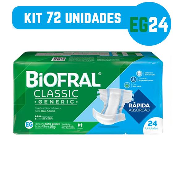 Imagem de Fralda Geriatrica Biofral Classic Generic EG com 72 unid - 3 Pacotes com 24 Tiras