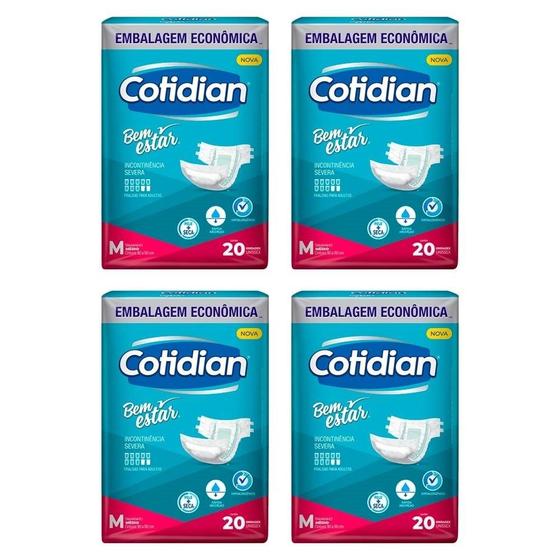 Imagem de Fralda Geriátrica Cotidian Bem Estar Confort Plus Tamanho M - 4 Pacotes com 20 Unidades Cada