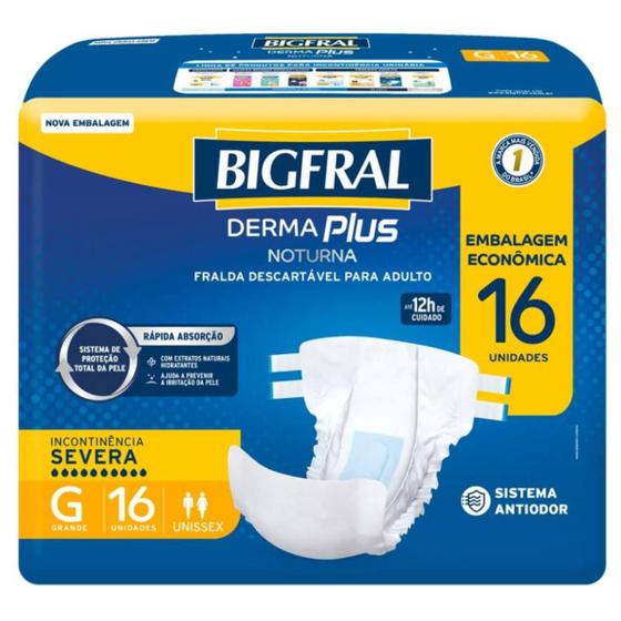 Fralda Geriátrica Derma Plus Noturna BigFral - Tamanho G - 16 unidades ...