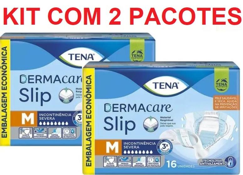 Imagem de Fralda Geriátrica Tena Slip DermaCare Tamanho M c/ 16 Unidades ( Kit c/ 2 pacotes)