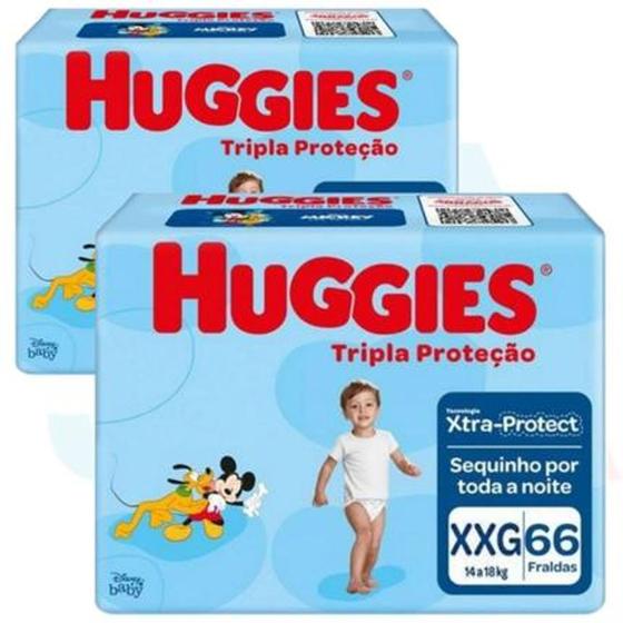 Imagem de Fralda Huggies Disney Tripla Proteção Tam XXG de 14 a 18 kg kit 02 pacotes  C/ 132 Unidades