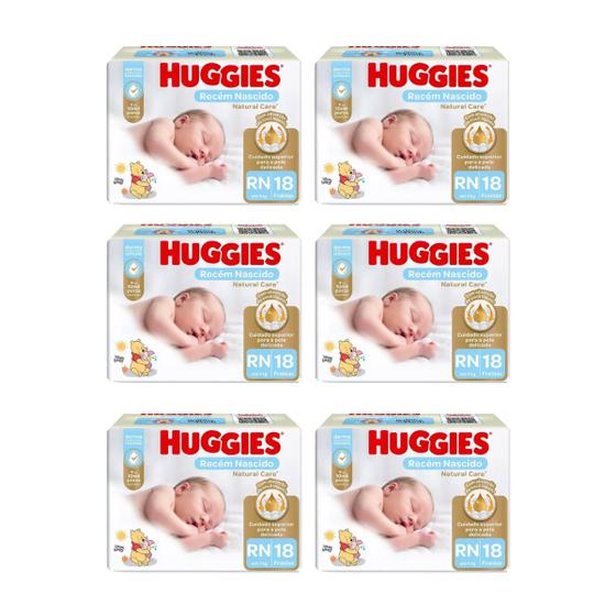 Fralda huggies natural care RN 18un recém nascido com 6 pacotes Menor preço em Fralda huggies natural care RN 18un recém nascido com 6 pacotes