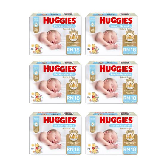 Imagem de Fralda huggies natural care RN 18un recém nascido com 6 pacotes