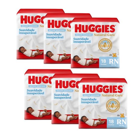 Imagem de Fralda huggies natural care RN recém nascido com 6 pacotes