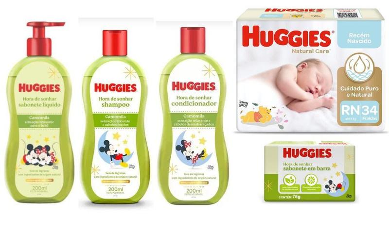 Imagem de Fralda Huggies Rn 34 unidades + kit Higiene Hora de Sonhar