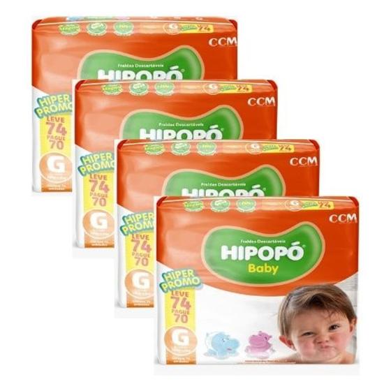 Imagem de Fralda infantil Hipopo 4 Pacotes Hiper Tamanho G - 296 Unidades