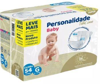 Imagem de Fralda Infantil Personalidade Baby Total Care G 8 e 12kg pacote com 54 unidades