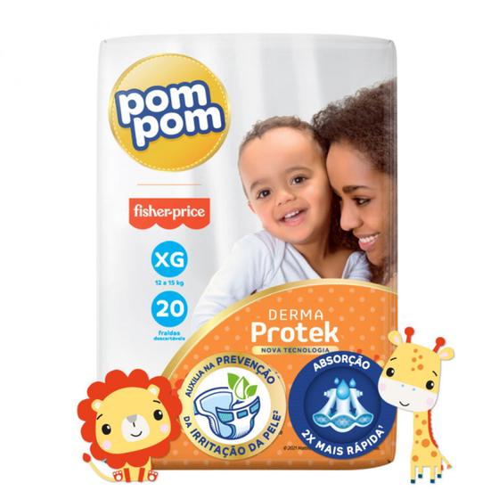 Imagem de Fralda Infantil Pom Pom Ficher-Price Derma Protek XG com 20 unidades