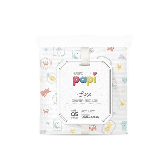 Imagem de Fralda Luxo com Bainha Tecido Duplo Papi Estampada 5 Unidades