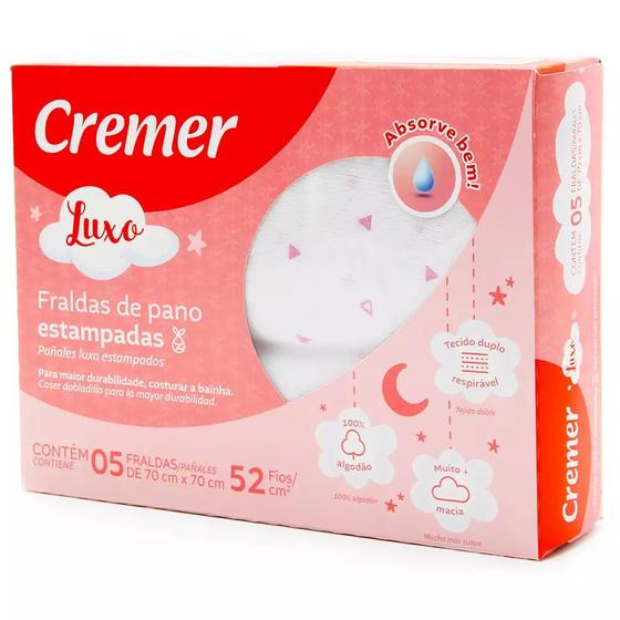 Fralda Luxo Estampada Feminina com 05 unidades Cremer Menor preço em Fralda Luxo Estampada Feminina com 05 unidades Cremer