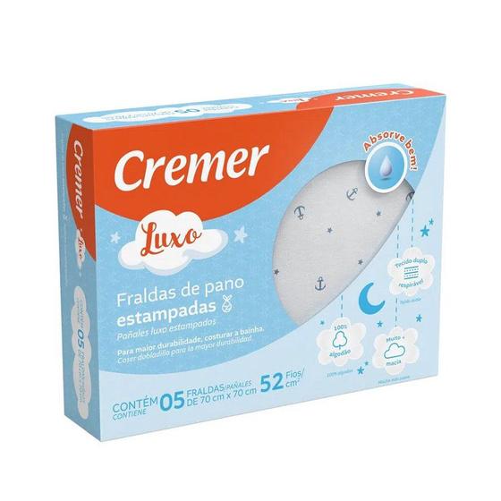Fralda Luxo Masculina Estampada 5 unidades 70cm Cremer Menor preço em Fralda Luxo Masculina Estampada 5 unidades 70cm Cremer