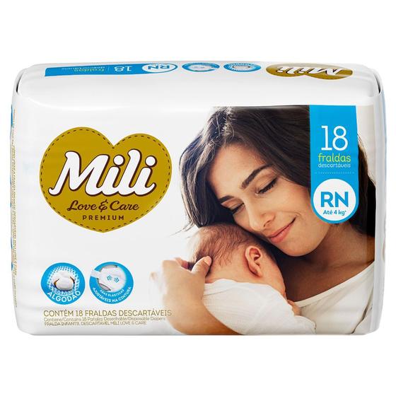 Imagem de Fralda Mili Love E Care Premium Com 18 Tamanho Rn Jumbo