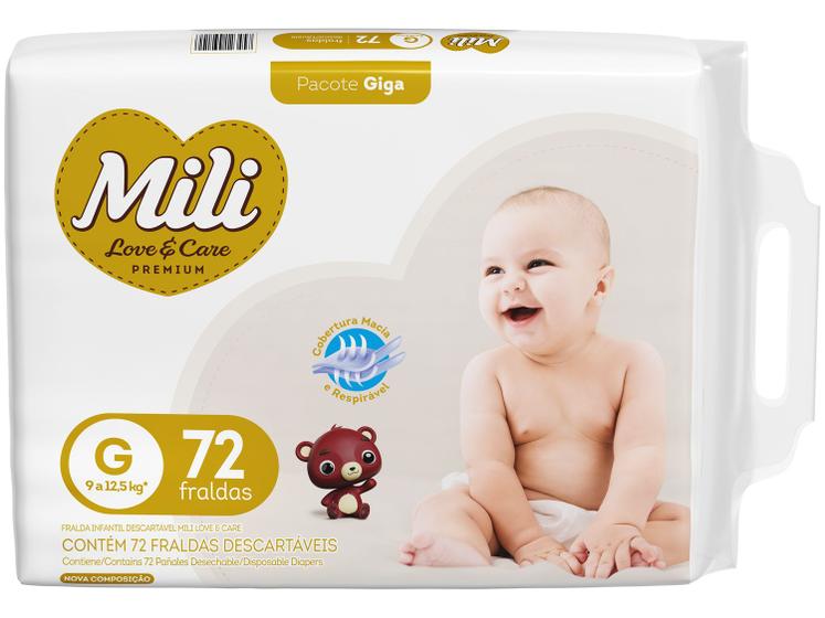 Imagem de Fralda Mili Premium Love & Care Tam. G 9 a 12,5kg 72 Unidades