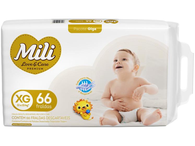 Imagem de Fralda Mili Premium Love & Care Tam. XG 12 a 15kg  66 Unidades