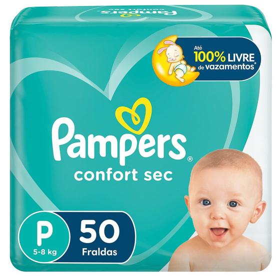 Imagem de Fralda Pampers Confort Sec Tamanho P Pacote Mega com 50 Fraldas Descartáveis