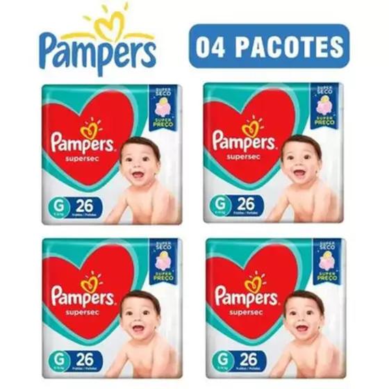 Imagem de Fralda Pampers Supersec Jumbo Vermelha Tamanho G 4 Pacotes Com 26 Unidades Cada - 9 kg à 13 kg