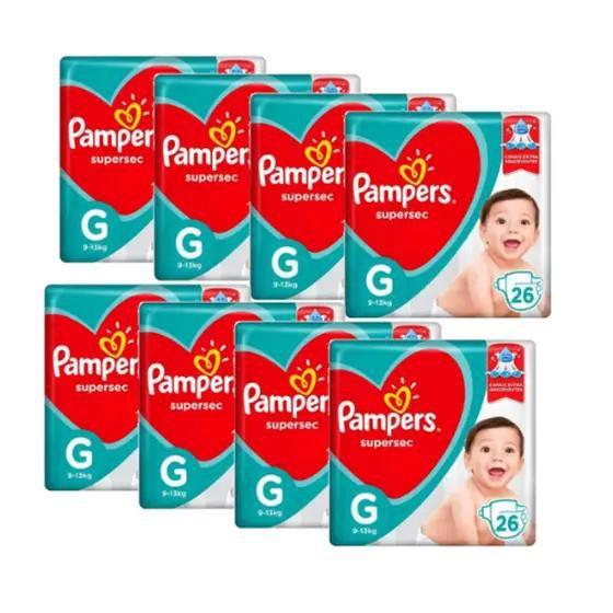 Imagem de Fralda Pampers Supersec Jumbo Vermelha Tamanho G 8 Pacotes Com 26 Unidades Cada - 9 kg à 13 kg