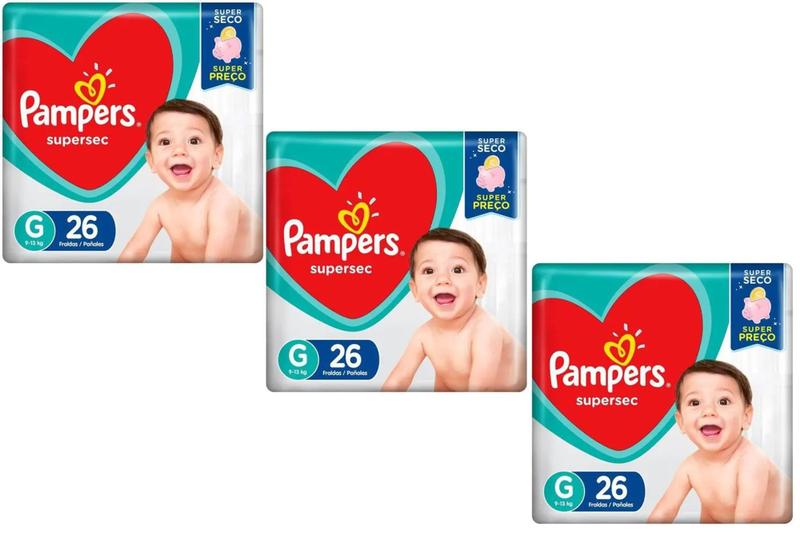 Imagem de Fralda Pampers Supersec Tamanho G com 26 Fraldas - KIT 3 UNIDADES