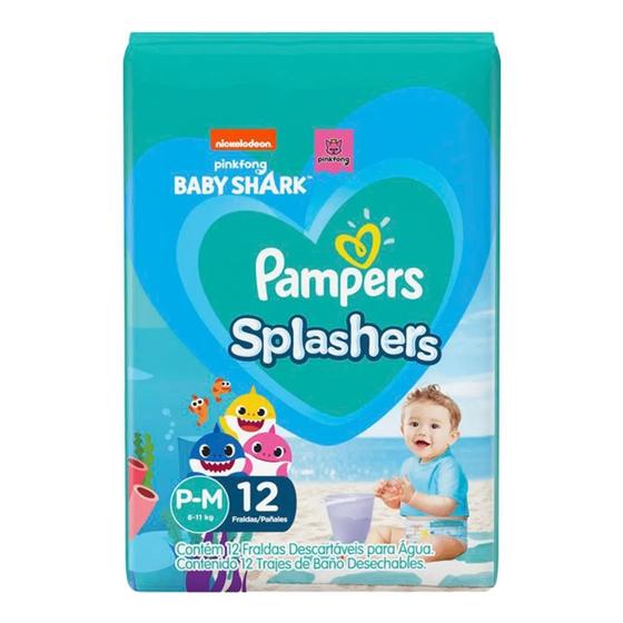 Fralda Para Água Pampers Splashers Baby Shark Verão Praia Piscina Bebê