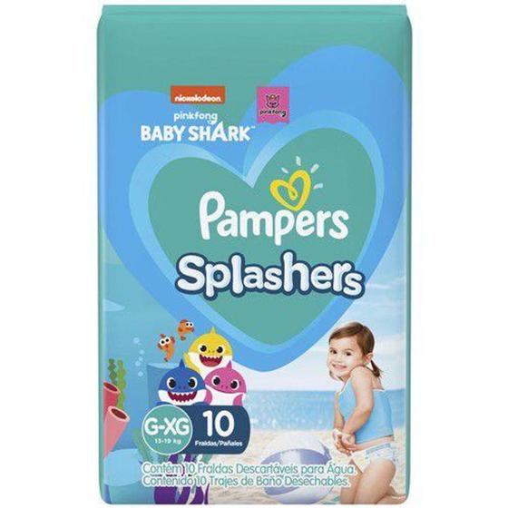 Imagem de Fralda para Piscina Descartável Pampers Splashers - Baby Shark 13 a 19kg Tam. G-XG 10 Unidades