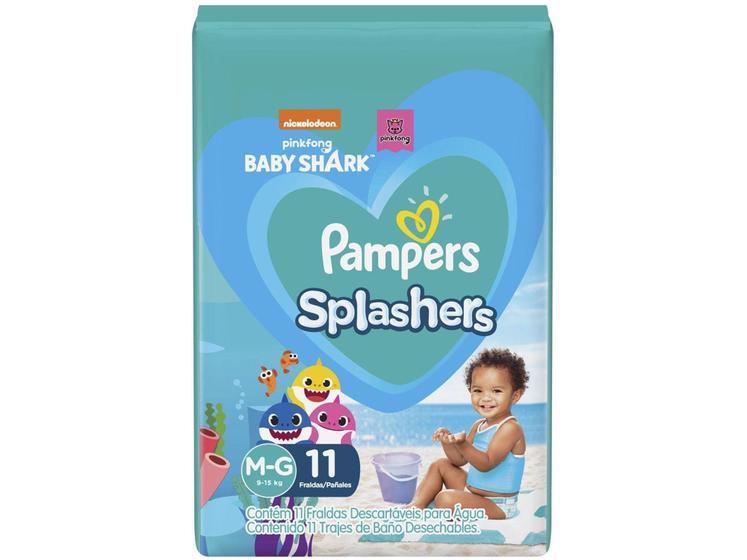 Imagem de Fralda para Piscina Descartável Pampers Splashers - Baby Shark de 9 a 15kg Tam. M-G 11 Unidades