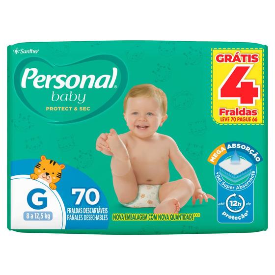 Imagem de Fralda Personal Baby Protect & Sec Tamanho G Leve 70 Pague 66 Unidades Descartáveis