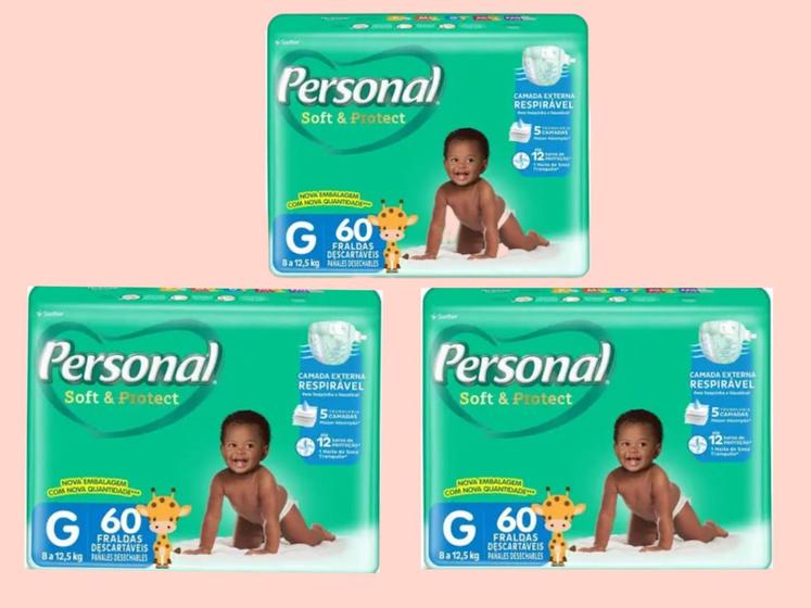 Imagem de Fralda Personal Baby Soft & Protect Hiper G 3 pacotes 180 unidades