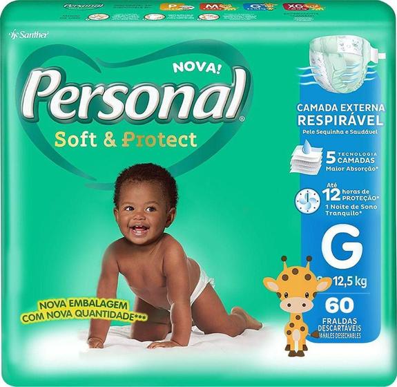 Fralda Personal Baby Soft & Protect Hiper G 60 Unidades Imagem de Fralda Personal Baby Soft & Protect Hiper G 60 Unidades