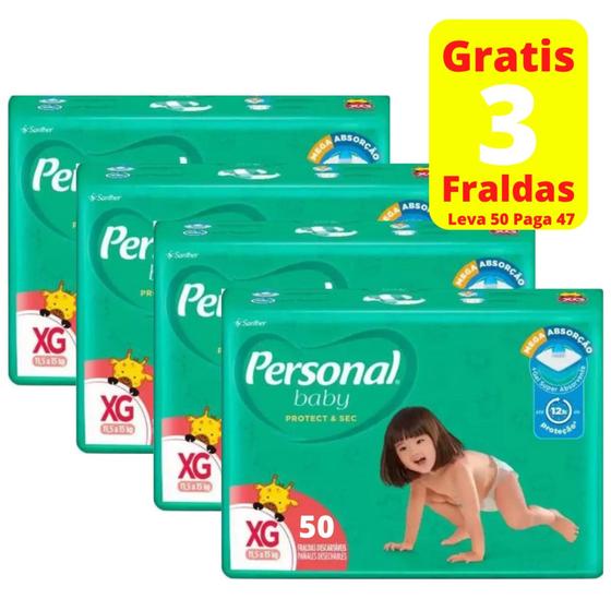 Imagem de Fralda Personal Hiper XG de 11,5 a 15 kg 4 Pacotes Com 50 Unidades Cada
