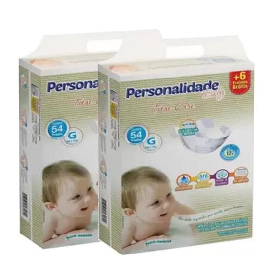 Imagem de Fralda Personalidade total care 2 pacotes tamanho G com 108 unidades 8kg a 11kg.