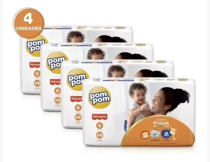 Fralda Pom pom Derma Protek Hiper Fisher Price Tamanho G Kit 4 Pacotes Menor preço em Fralda Pom pom Derma Protek Hiper Fisher Price Tamanho G Kit 4 Pacotes