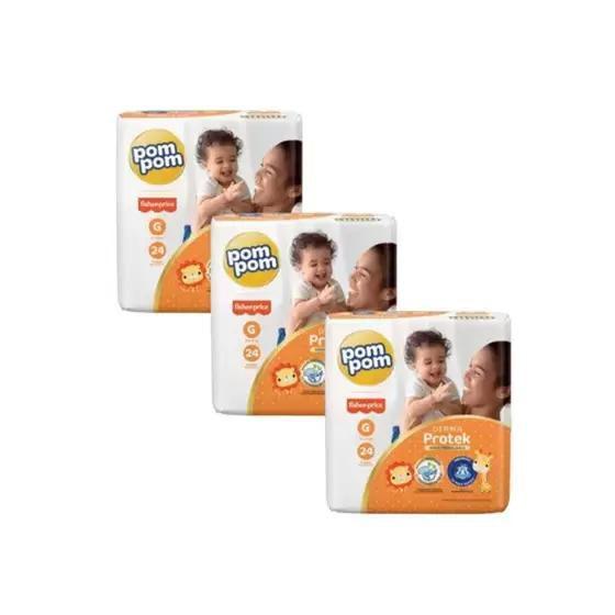 Fralda Pom pom Derma Protek Jumbo 3 Pacotes Tamanho G - 8 a 12 kg Menor preço em Fralda Pom pom Derma Protek Jumbo 3 Pacotes Tamanho G - 8 a 12 kg