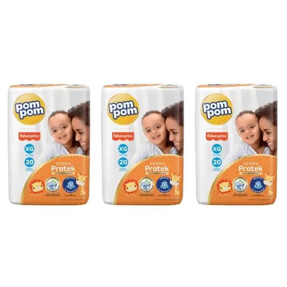 Fralda Pom pom Derma Protek Jumbo 3 Pacotes Tamanho XG - 12 a 15 kg Menor preço em Fralda Pom pom Derma Protek Jumbo 3 Pacotes Tamanho XG - 12 a 15 kg