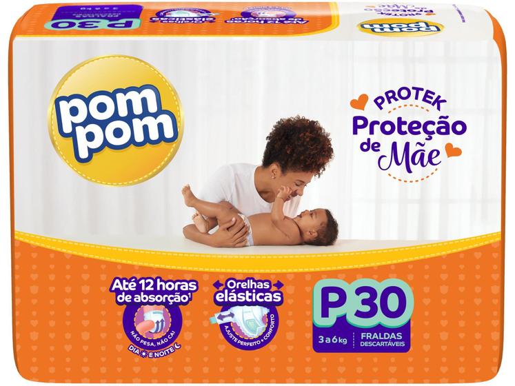 Fralda Pom Pom Proteção de Mãe Jumbo P - 3 a 6kg 30 Unidades Imagem de Fralda Pom Pom Proteção de Mãe Jumbo P - 3 a 6kg 30 Unidades