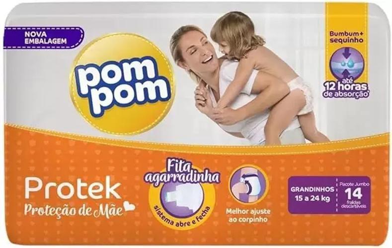 Imagem de Fralda Pom Pom Protek Proteção de Mãe Grandinhos 14 fraldas
