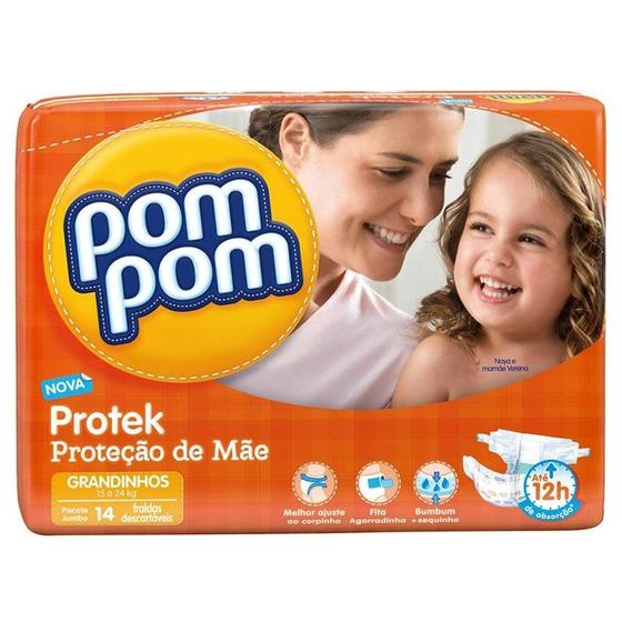 Imagem de Fralda Pom Pom Protek Proteção de Mãe Grandinhos 15 a 24kg - 14 Unidades