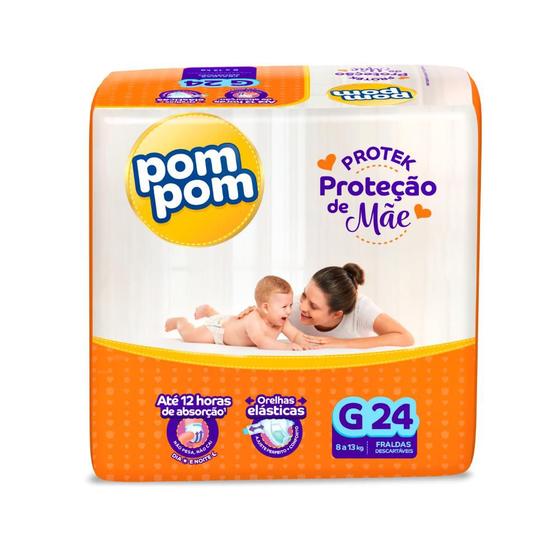 Imagem de Fralda Pom Pom Protek Proteção de Mãe Jumbo G com 24un