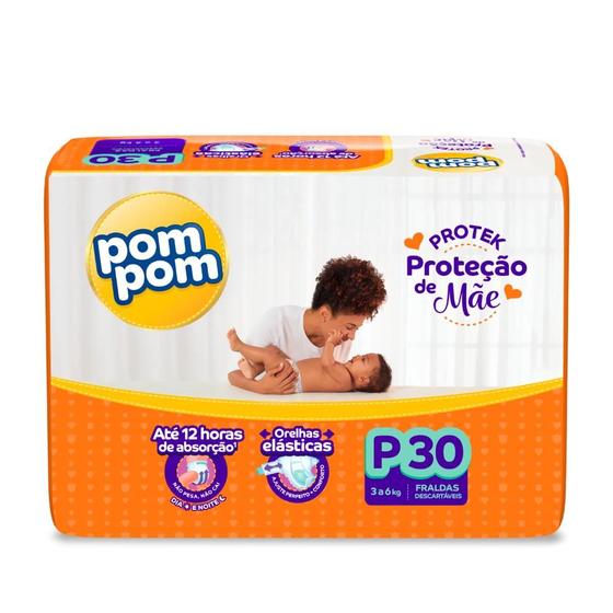 Imagem de Fralda Pom Pom Protek Proteção de Mãe Jumbo P com 30un
