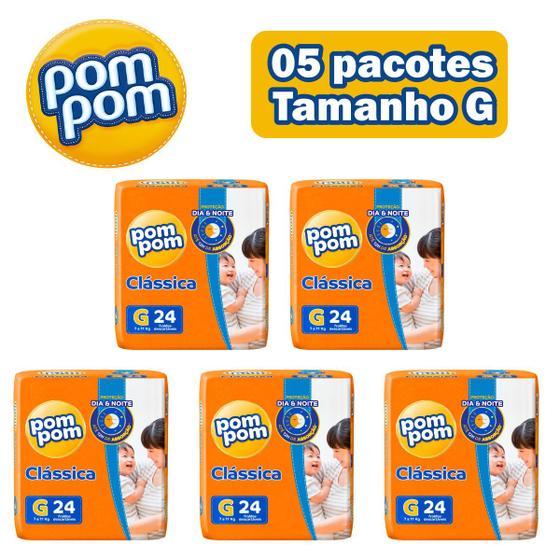 Imagem de Fralda Pompom clássica tamanho G kit c/5 pacotes