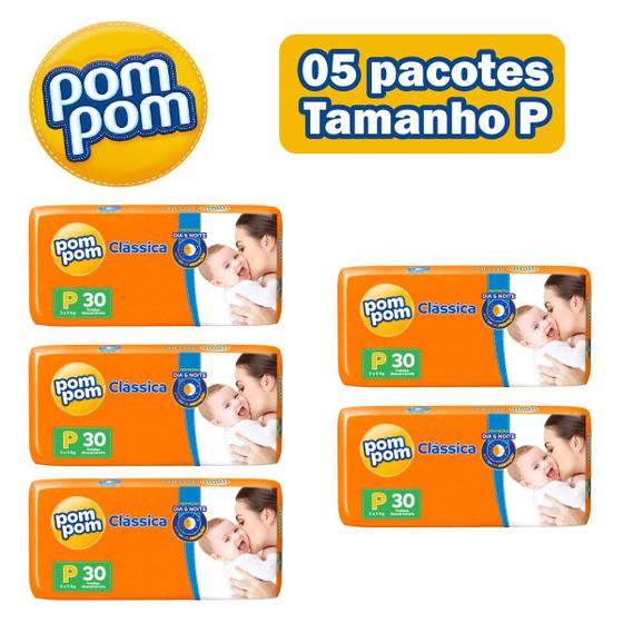 Imagem de Fralda Pompom clássica tamanho P kit c/5 pacotes