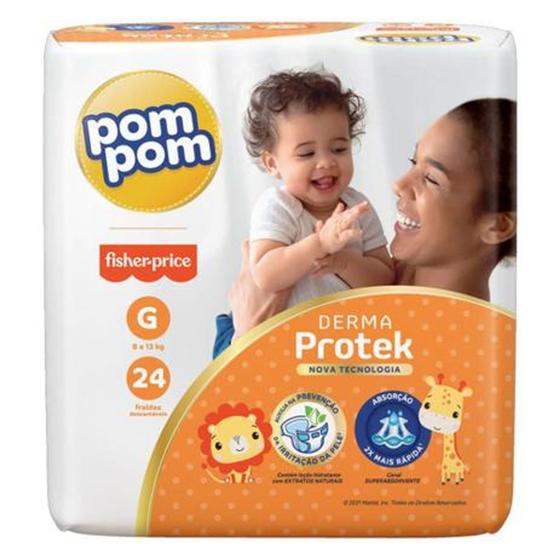 Imagem de Fralda Pompom Derma Protek Fisher-Price - Tam G (8 a 13Kg) - 24 fraldas