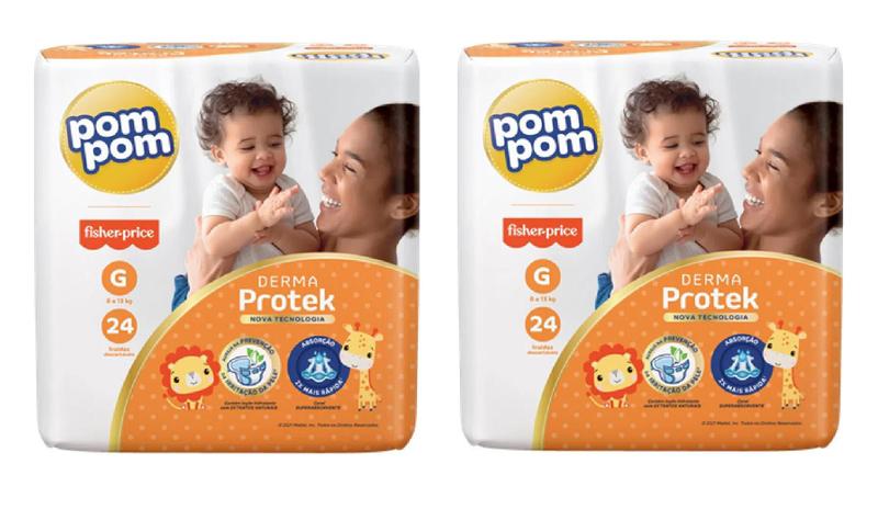 Imagem de Fralda Pompom Derma Protek Fisher-Price - Tam G (8 a 13Kg) - kit com 48 fraldas