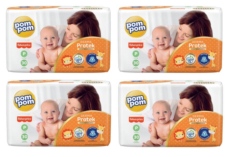 Imagem de Fralda Pompom Derma Protek  Jumbo Fisher-Price Jumbo  - Tam P (3 a 6kg) - Kit com 120 fraldas