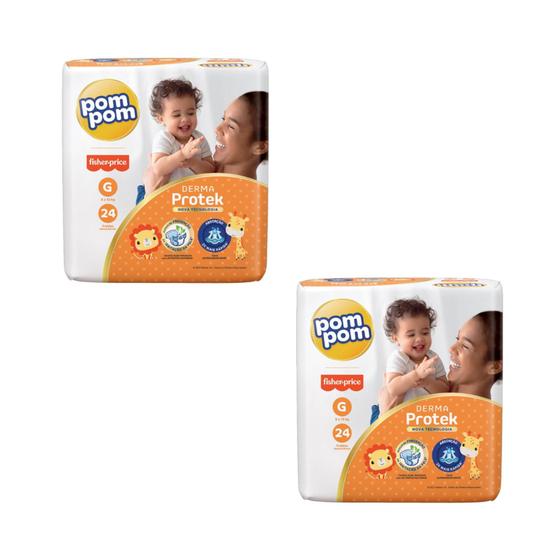 Imagem de Fralda Pompom Derma Protek Tam G- ATACADO BARATO - Kit com  48 Unidades/Tiras
