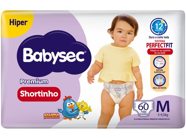 Imagem de Fralda Shortinho BabySec Premium Galinha Pintadinha Tam. M 5 a 9,5kg 60 Unidades