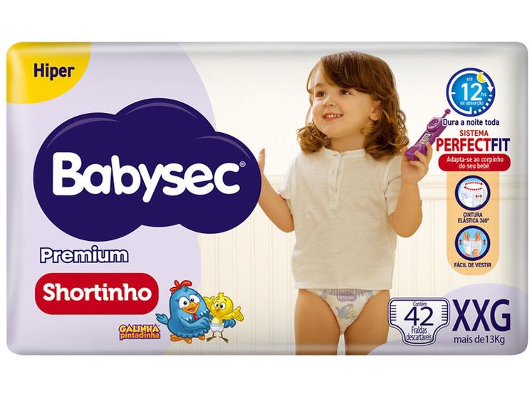 Fralda Shortinho Babysec Premium Hiper XXG 13kg 42 Unidades Imagem de Fralda Shortinho Babysec Premium Hiper XXG 13kg 42 Unidades